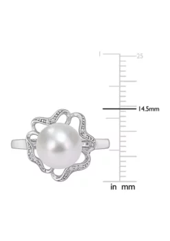 Deals ❤️ 9.5 Millimeter Freshwater Cultured Pearl and 1/10 ct. t.w. Diamond-Accent Floral Cocktail Ring in Sterling Silver by Belk & Co. 😀 -DealsBelk & Co. Store Belk 8846
