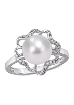 Deals ❤️ 9.5 Millimeter Freshwater Cultured Pearl and 1/10 ct. t.w. Diamond-Accent Floral Cocktail Ring in Sterling Silver by Belk & Co. 😀 -DealsBelk & Co. Store Belk 8848