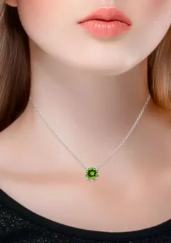 Outlet 👏 1-1/5 ct. 7MM Round Peridot and White Topaz Crown Necklace on 16 inch Chain with Extender, Sterling Silver by Belk & Co. 🧨 -DealsBelk & Co. Store Belk 8855