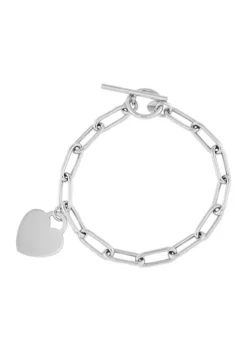 Cheap ✔️ Dangle Flat Heart Toggle Bracelet in Sterling Silver by Belk & Co. 🧨