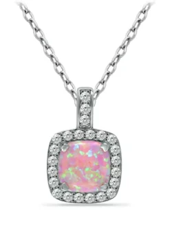 Hot Sale ✨ Lab Created 1.57 ct. Pink Opal and Cubic Zirconia Halo Pendant Necklace on 18 inch Chain, Sterling Silver by Belk & Co. 🌟 -DealsBelk & Co. Store Belk 8890