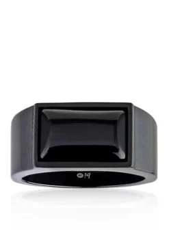 Best Sale 😉 Men's Stainless Steel and Black Agate Ring by Belk & Co. ⌛