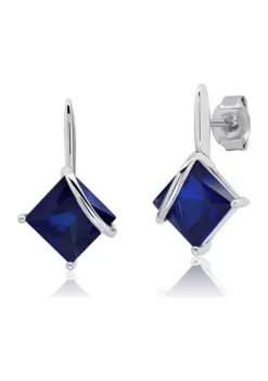 Buy 😀 7 Millimeter Princess Cut Created Blue Sapphire Drop Earrings in Sterling Silver by Belk & Co. 👏