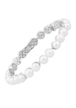 Best deal ๐ฅฐ White Button Pearl Tennis Bracelet in Sterling Silver by Belk & Co. โจ