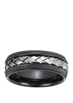 Deals 🌟 Mens Stainless Steel and Ceramic Ring with Woven Center by Belk & Co. 👍 -DealsBelk & Co. Store Belk 8921