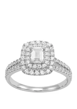 Deals 🔥 My Forever 1 ct. t.w Emerald Cut & Round Diamond Engagement in 14k White Gold by Belk & Co. 🔥