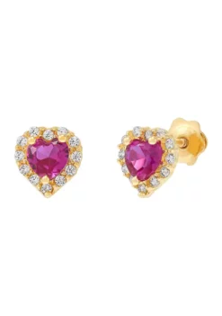 Best Sale 🥰 4 Millimeter Heart Created Ruby with Cubic Zirconia Earrings in 14K Yellow Gold by Belk & Co. 👏 -DealsBelk & Co. Store Belk 8937