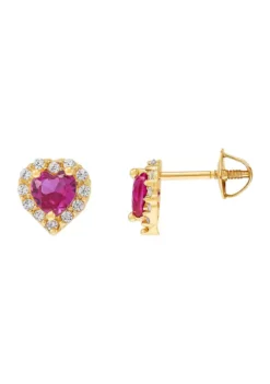 Best Sale 🥰 4 Millimeter Heart Created Ruby with Cubic Zirconia Earrings in 14K Yellow Gold by Belk & Co. 👏 -DealsBelk & Co. Store Belk 8938