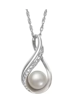 Best Sale 🔔 7-8 Millimeter Cultured Freshwater Pearl and Lab-Created Sapphire Pendant with 18 Rope Chain in Sterling Silver by Belk & Co. 💯 -DealsBelk & Co. Store Belk 8947
