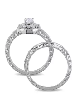 Deals 👏 1/3 ct. t.w. Created White Sapphire and 1/10 ct. t.w. Diamond Vintage Bridal Set in Sterling Silver by Belk & Co. ✨ -DealsBelk & Co. Store Belk 8976