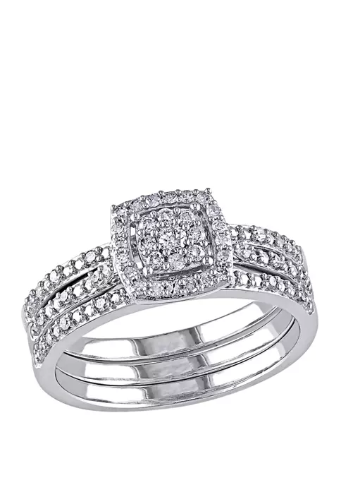 Outlet ✨ 3 Piece 1/3 ct. t.w. Diamond Cluster Halo Bridal Set in 10k White Gold by Belk & Co. ❤️ 1 Outlet ✨ 3 Piece 1/3 ct. t.w. Diamond Cluster Halo Bridal Set in 10k White Gold by Belk & Co. ❤️