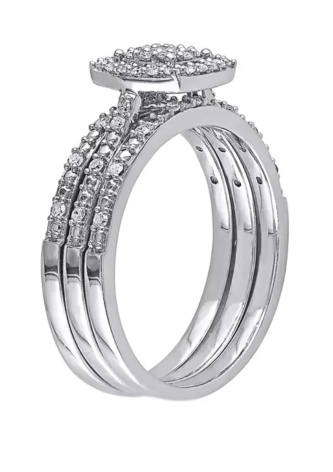 Outlet ✨ 3 Piece 1/3 ct. t.w. Diamond Cluster Halo Bridal Set in 10k White Gold by Belk & Co. ❤️ 2 Outlet ✨ 3 Piece 1/3 ct. t.w. Diamond Cluster Halo Bridal Set in 10k White Gold by Belk & Co. ❤️ - Image 2