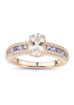 Best deal ✔️ 1/5 ct. t.w. Diamond, Morganite, and Tanzanite and Ring in 10K Rose Gold by Belk & Co. 🎁