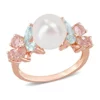Best deal ✨ 8.5-9 mm Cultured Freshwater Pearl and 1.43 ct. t.w. Morganite Aquamarine White Topaz Cocktail Ring in 18k Rose Plated Sterling Silver by Belk & Co. 👏