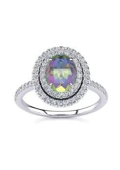 Brand new 🎁 1 1/2cttw Oval Shape Mystic Topaz and Double Halo Diamond Ring In Sterling Silver by Belk & Co. 😍