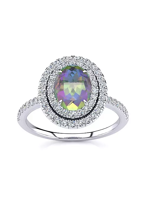 Brand new ๐ 1 1/2cttw Oval Shape Mystic Topaz and Double Halo Diamond Ring In Sterling Silver by Belk & Co. ๐ 1 Brand new ๐ 1 1/2cttw Oval Shape Mystic Topaz and Double Halo Diamond Ring In Sterling Silver by Belk & Co. ๐