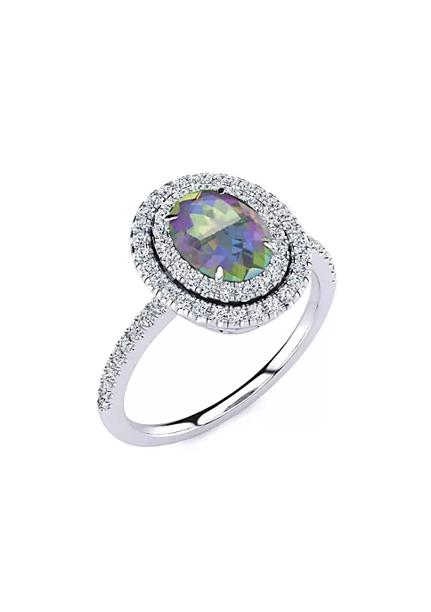 Brand new ๐ 1 1/2cttw Oval Shape Mystic Topaz and Double Halo Diamond Ring In Sterling Silver by Belk & Co. ๐ 2 Brand new ๐ 1 1/2cttw Oval Shape Mystic Topaz and Double Halo Diamond Ring In Sterling Silver by Belk & Co. ๐ - Image 2