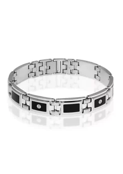 Deals 🔔 Men's Diamond and Black Resin Bracelet in Stainless Steel by Belk & Co. 🤩