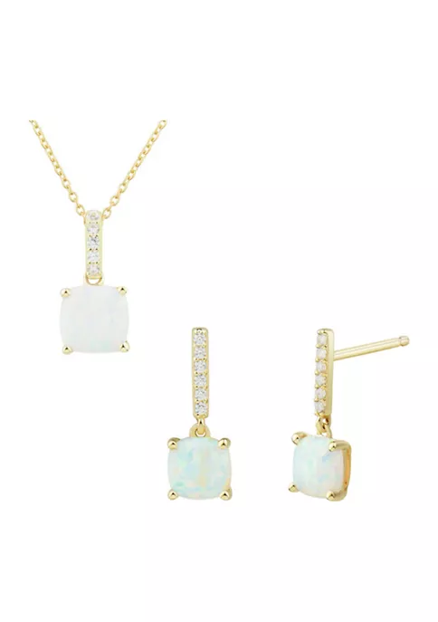 Hot Sale 😍 Lab Created Created Opal and White Sapphire Earring and Necklace Set in 10K Yellow Gold by Belk & Co. 👍 2 Hot Sale 😍 Lab Created Created Opal and White Sapphire Earring and Necklace Set in 10K Yellow Gold by Belk & Co. 👍 - Image 2