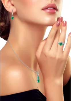 Budget 👏 Lab Created 4.43 ct. Nano Emerald and Diamond Pendant Necklace, Ring and Drop Earrings, 3pc Set, Sterling Silver by Belk & Co. 🎉 -DealsBelk & Co. Store Belk 913