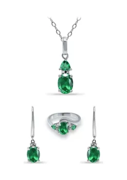 Budget 👏 Lab Created 4.43 ct. Nano Emerald and Diamond Pendant Necklace, Ring and Drop Earrings, 3pc Set, Sterling Silver by Belk & Co. 🎉 -DealsBelk & Co. Store Belk 914