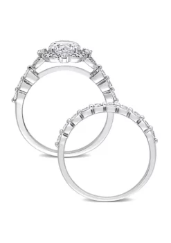 Best Pirce 😉 Lab Created Created White Sapphire and Diamond Accent Vintage Design Bridal Ring Set in 10k White Gold by Belk & Co. 🌟 -DealsBelk & Co. Store Belk 9154