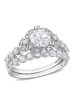 Best Pirce 😉 Lab Created Created White Sapphire and Diamond Accent Vintage Design Bridal Ring Set in 10k White Gold by Belk & Co. 🌟 -DealsBelk & Co. Store Belk 9157