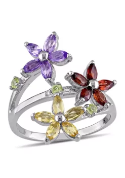 Best Sale 🧨 Multi Gemstone Floral Ring in Sterling Silver by Belk & Co. 🔔