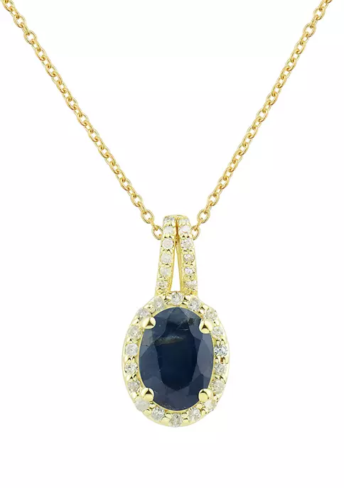 Brand new ❤️ 1/10 ct. t.w. Diamond and Sapphire Pendant Necklace with 18" Singapore Chain in 10K Yellow Gold by Belk & Co. ⌛ 1 Brand new ❤️ 1/10 ct. t.w. Diamond and Sapphire Pendant Necklace with 18" Singapore Chain in 10K Yellow Gold by Belk & Co. ⌛