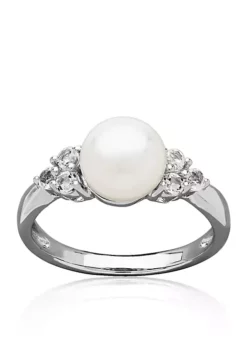 Best Pirce 👏 Freshwater Pearl and White Topaz Ring in Sterling Silver by Belk & Co. ❤️