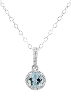 Deals ✨ Sterling Silver 5mm Round Aquamarine Diamond Accent Halo Pendant Necklace by Belk & Co. 🛒 -DealsBelk & Co. Store Belk 9195