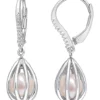 Brand new 🔥 7-7.5mm Freshwater Cultured Pearl and Diamond Accent Pearl Leverback Earrings in Sterling Silver by Belk & Co. 🛒