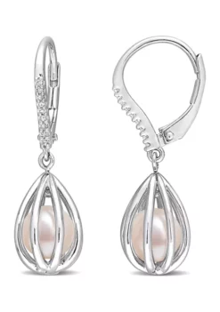 Brand new 🔥 7-7.5mm Freshwater Cultured Pearl and Diamond Accent Pearl Leverback Earrings in Sterling Silver by Belk & Co. 🛒 -DealsBelk & Co. Store Belk 9199