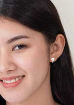 Buy 👏 8-8.5mm Freshwater Cultured Pearl and 1/8 CT TW Diamond Pearl Stud Earrings in Sterling Silver by Belk & Co. 🥰 -DealsBelk & Co. Store Belk 9224