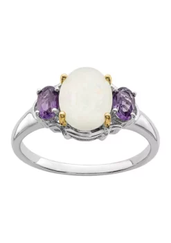 New 🤩 1.10 ct. t.w. Opal and 3/8 ct. t.w. Amethyst Ring in Sterling Silver and 14K Gold True Two-Tone by Belk & Co. ⌛ -DealsBelk & Co. Store Belk 9244