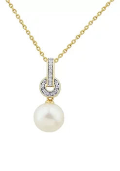 Buy 🎉 1/10 ct. t.w. Diamond and Pearl Pendant in 10K Yellow Gold by Belk & Co. 🛒