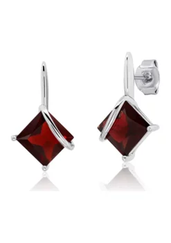 Deals 😍 7 Millimeter Princess Cut Garnet Drop Earrings in Sterling Silver by Belk & Co. 😀
