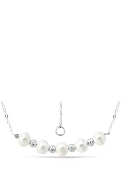 Best deal 😍 6.5-7 Millimeter Freshwater Pearl and Diamond Cut Bead Station Necklace in Sterling Silver by Belk & Co. 🔥