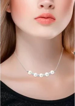 Best deal 😍 6.5-7 Millimeter Freshwater Pearl and Diamond Cut Bead Station Necklace in Sterling Silver by Belk & Co. 🔥 -DealsBelk & Co. Store Belk 9304