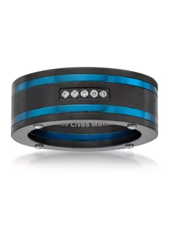 Cheap 🔥 Stainless Steel Cubic Zirconia Ring with Black and Blue Ion Plating by Belk & Co. 🔥