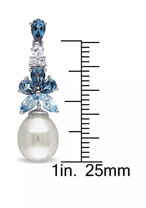Buy ⭐ Pearl and 2.5 ct. t.w. Blue and White Topaz Cluster Drop Earrings in Sterling Silver by Belk & Co. 🛒 2 Buy ⭐ Pearl and 2.5 ct. t.w. Blue and White Topaz Cluster Drop Earrings in Sterling Silver by Belk & Co. 🛒 - Image 2