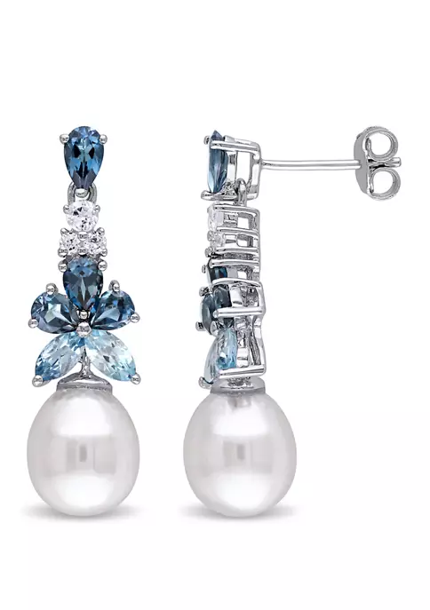 Buy ⭐ Pearl and 2.5 ct. t.w. Blue and White Topaz Cluster Drop Earrings in Sterling Silver by Belk & Co. 🛒 4 Buy ⭐ Pearl and 2.5 ct. t.w. Blue and White Topaz Cluster Drop Earrings in Sterling Silver by Belk & Co. 🛒 - Image 4