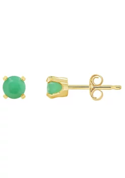 Best Sale 🛒 14K Yellow Gold 4mm Round Emerald Stud Earrings by Belk & Co. 🛒