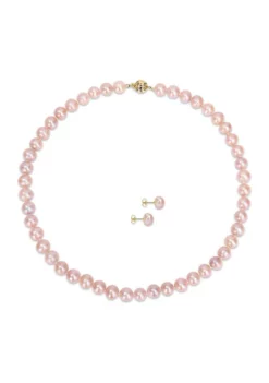 Best Sale 🧨 9-10mm Pink Cultured Freshwater Pearl Strand Necklace and Stud Earrings 2-Piece Set with 14k Yellow Gold by Belk & Co. 🔔 -DealsBelk & Co. Store Belk 9375