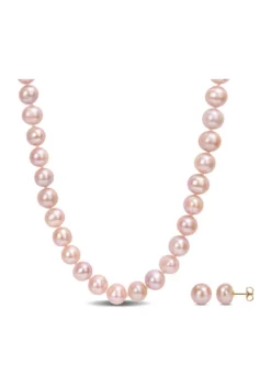 Best Sale 🧨 9-10mm Pink Cultured Freshwater Pearl Strand Necklace and Stud Earrings 2-Piece Set with 14k Yellow Gold by Belk & Co. 🔔 -DealsBelk & Co. Store Belk 9376