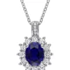 Budget 🧨 4 ct. t.w. Created Blue and White Sapphire Diamond Accent Oval Necklace in Sterling Silver by Belk & Co. 🎁