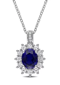 Budget ๐งจ 4 ct. t.w. Created Blue and White Sapphire Diamond Accent Oval Necklace in Sterling Silver by Belk & Co. ๐