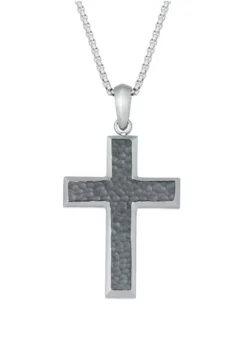 Outlet 🥰 Stainless Steel 🔨 Hammered Cross Pendant on 24 Inch Round Box Chain by Belk & Co. ❤️ -DealsBelk & Co. Store Belk 9423