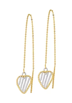 Wholesale ✨ 14K Yellow Gold and Rhodium Polished Satin and Diamond-Cut Heart Threader Earrings by Belk & Co. 🎉 -DealsBelk & Co. Store Belk 9425
