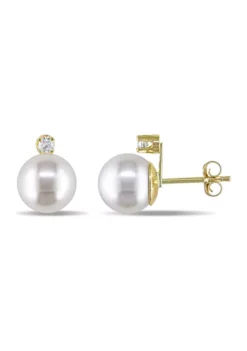 Best reviews of 🔔 8-9 Millimeter Cultured Freshwater Pearl and 1/10 ct. t.w. Diamond Stud Earrings in 14k Yellow Gold by Belk & Co. 🥰